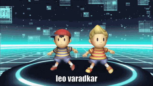 two cartoon characters are standing next to each other with the words leo varadar below them