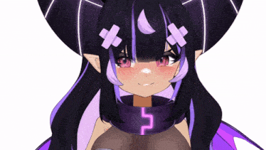 a drawing of a girl with horns and a scarf with the letter p on it
