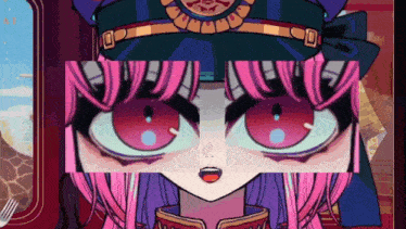 a cartoon of a girl with pink hair and a police hat