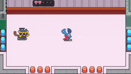 a pixel art drawing of a hockey game with two players on the ice