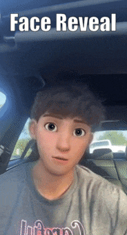 a picture of a man in a car with the words face reveal below him