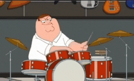 a cartoon character is playing drums in a band .