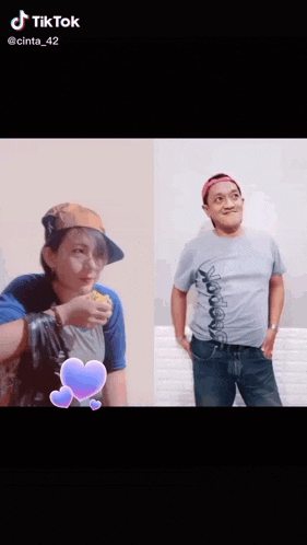 a man and a woman are standing next to each other on a tiktok video .