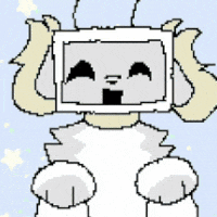 a pixel art of a dog with a box on its head