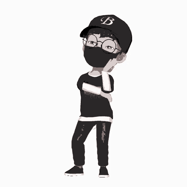 a cartoon character wearing a mask and a hat with a letter b on it
