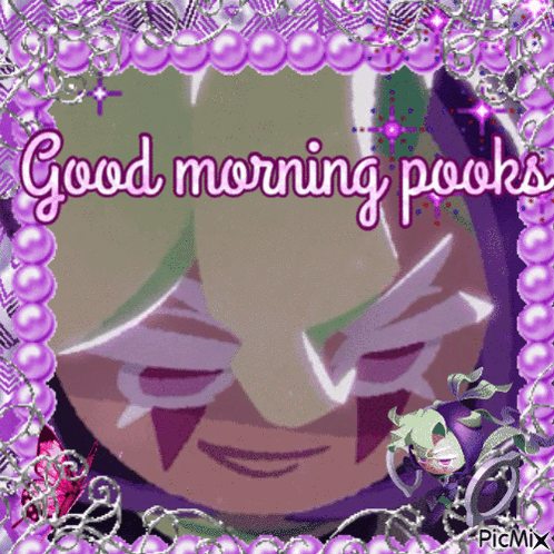 a picture of a cartoon character with the words good morning pooks