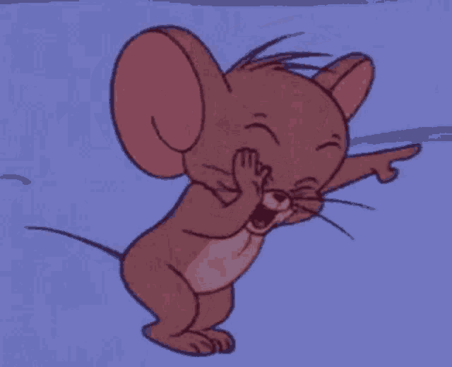 jerry from tom and jerry is laughing and covering his mouth