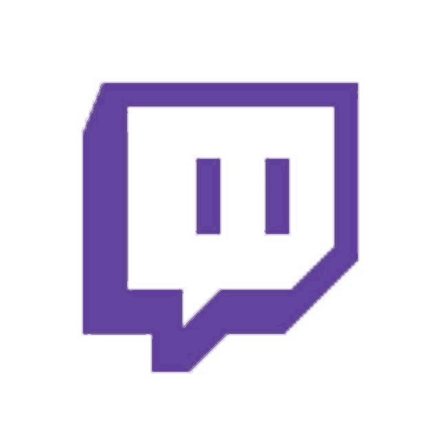 a purple and white twitch logo with a speech bubble in the middle .