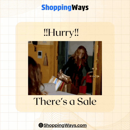 a picture of a woman holding a purse with the words " hurry there 's a sale "