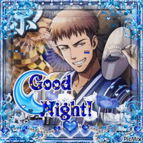 a picture of a man holding a fan with the words good night written on it