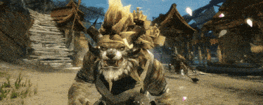 a tiger with horns is standing in a field