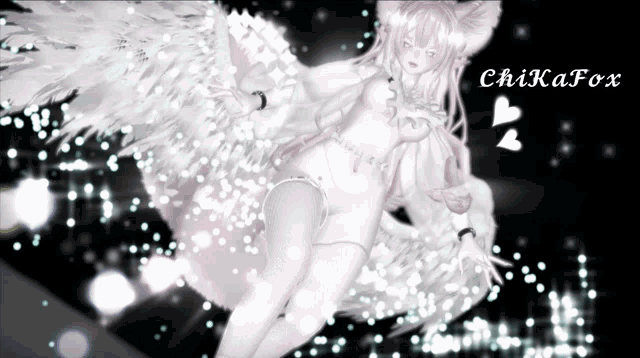 a drawing of a girl with wings and the name chikafox