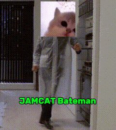 a picture of a person with a cat head and the words jamcat bateman below it