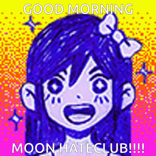 a drawing of a girl with a bow on her head and the words `` good morning moon hateclub '' .