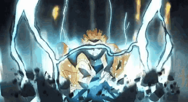 a person is being struck by lightning in a dark room in a cartoon .