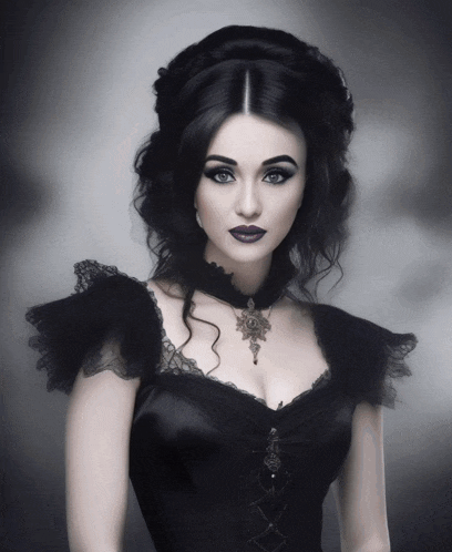 a woman wearing a choker and a black dress