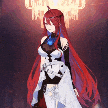 a girl with red hair and a white dress