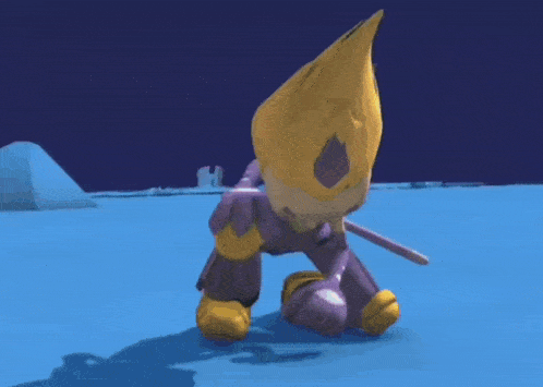 a cartoon character with a purple light coming out of his mouth