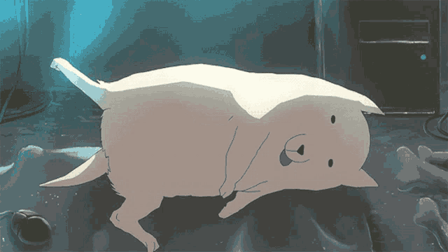 a cartoon drawing of a dog laying on its back on the floor