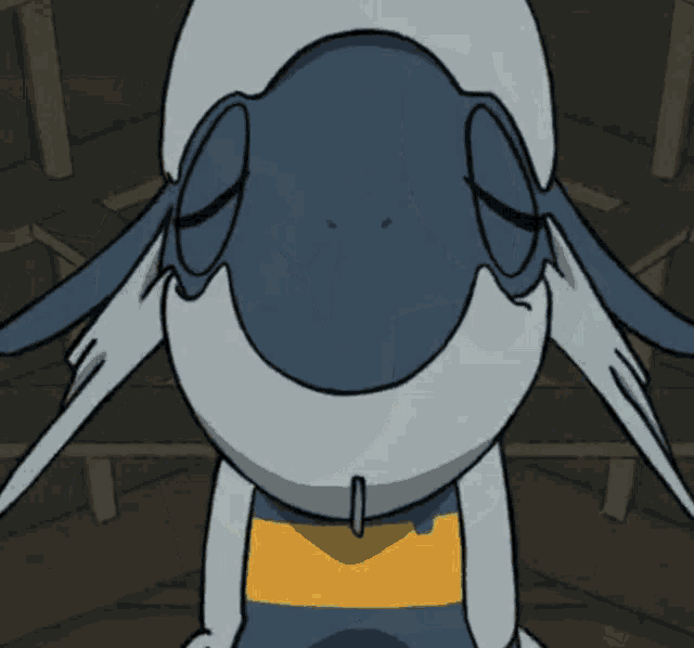 a cartoon drawing of a bird with a yellow stripe