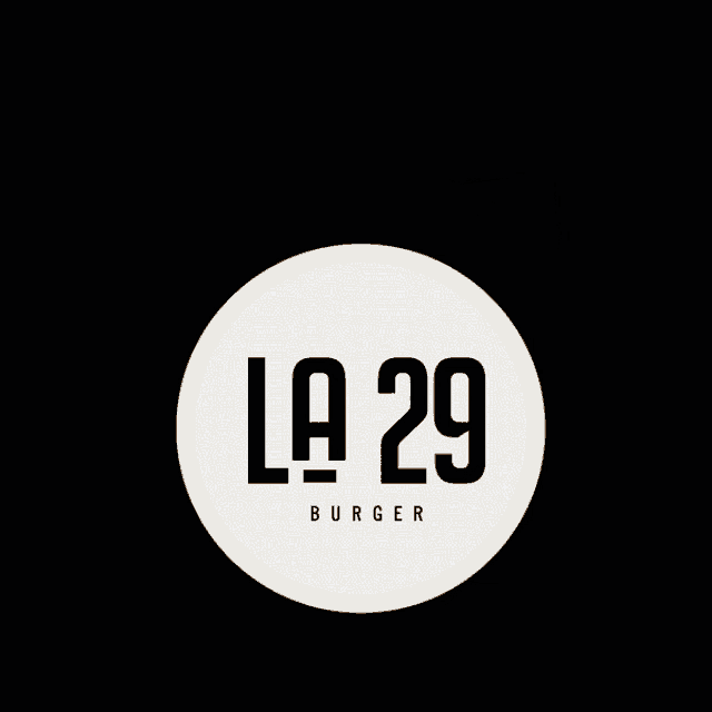 a logo for la 29 burger with a small flag on top