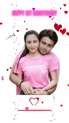 a happy 1st anniversary greeting card with a man and woman hugging each other