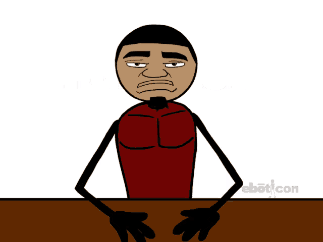 a cartoon of a man with a beard and a red shirt with the word eboticon on the bottom