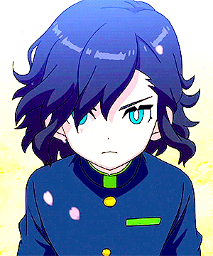 a close up of a person with blue hair and blue eyes