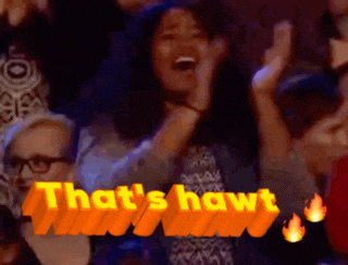 a woman applauds with the words that 's hawt