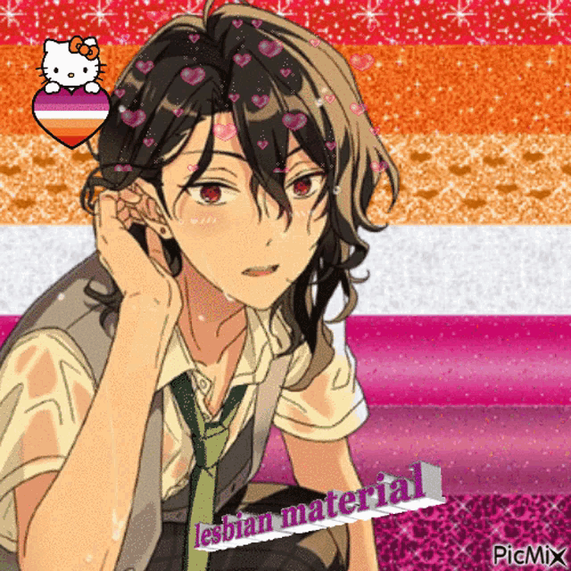 a picture of a boy with the words lesbian material written on the bottom