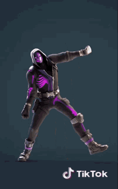a tiktok video of a purple and black skeleton