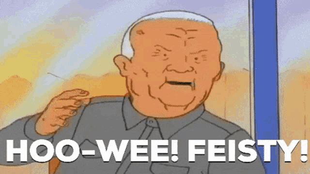 a cartoon of a man saying hoo-wee feisty .