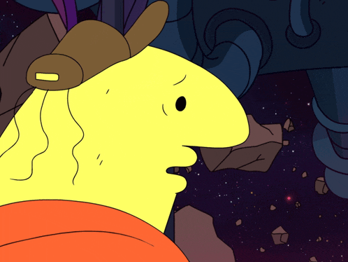 a yellow cartoon character is wearing a brown hat and an orange shirt