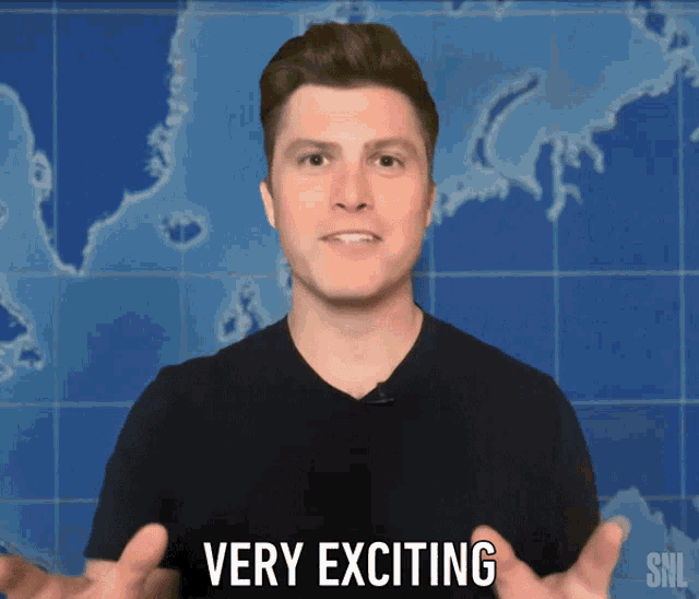 a man in a black shirt says very exciting