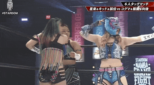 a wrestling match is being shown on stardom