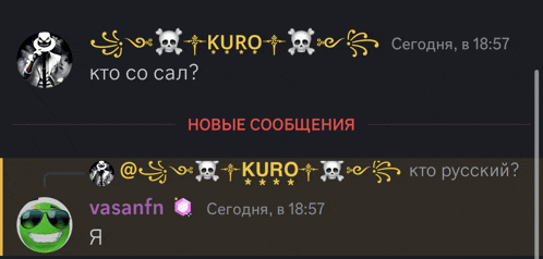 a screenshot of a conversation between vasanfn and kuro at 8:57