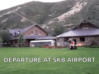 a person is riding a horse in a field with the words " departure at skb airport "