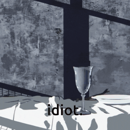 a drawing of a table with a wine glass and the word idiot below it