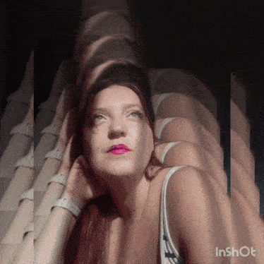 a woman 's face is shown in a collage with the words inshot below it