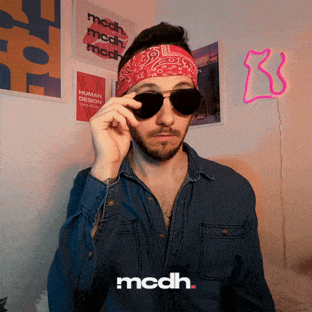 a man wearing sunglasses and a bandana has the word mcdh on the bottom right