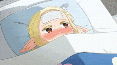 a cartoon of a girl laying in bed with a fever