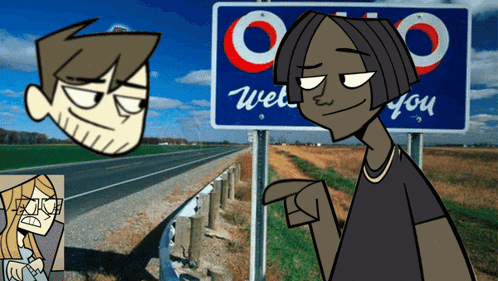 two cartoon characters are standing in front of a sign that says wet you