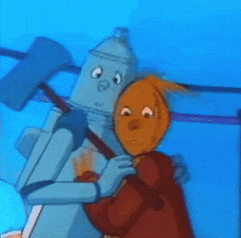 a cartoon of a scarecrow and a tin man