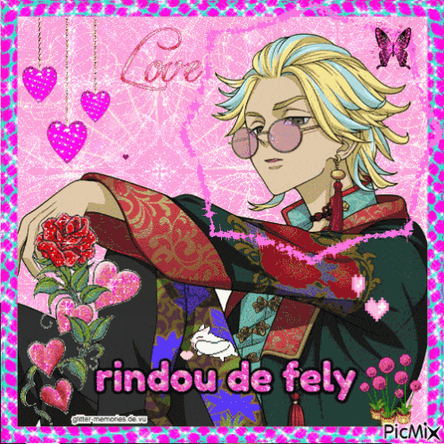 a picture of a boy with the words rindou de fely written on it