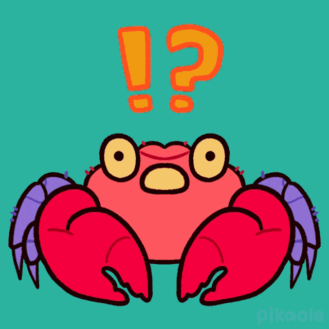 a red crab with a question mark above it