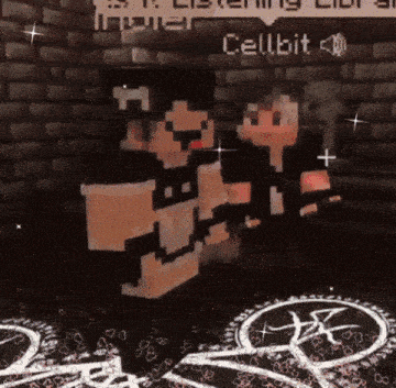 a couple of minecraft characters standing next to each other with cellbit written on the screen