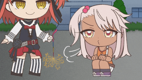 a cartoon drawing of a girl holding a firework stick
