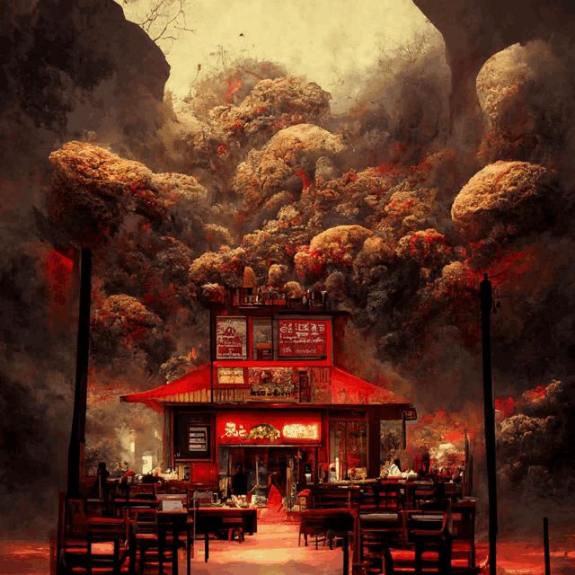 a red building with a sign that says ' chinese restaurant '