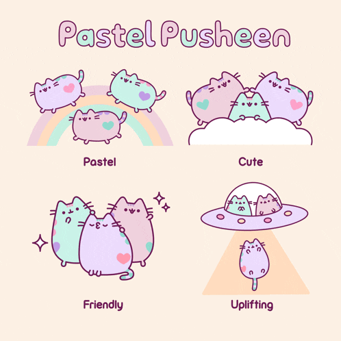 a cartoon illustration of pastel pusheen cats with different poses