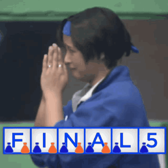 a person praying in front of a final 5 sign